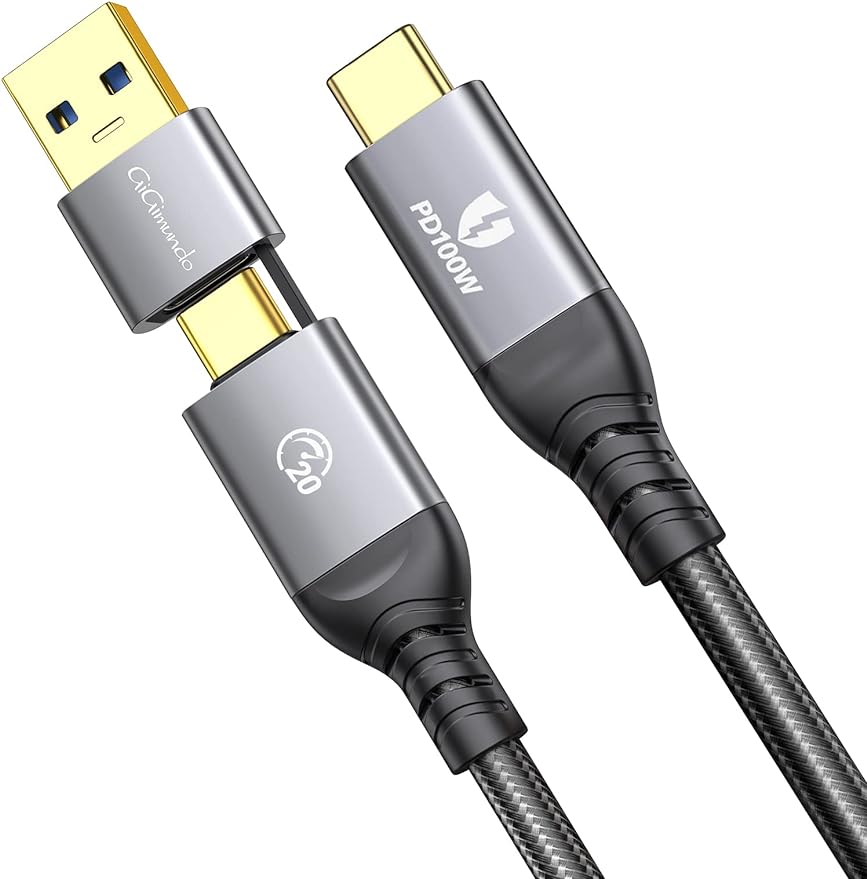 USB 3.2 Gen 2x2 ケーブル 2-in-1 USB-A/C to USB-C【20gbpS高速データ転送 4K 100W急速充電 4K@60Hz映像出力 PD対応 】Thunderbolt 3/MacBook/iPad Pro/Switch等Type-C機種対応(1m)