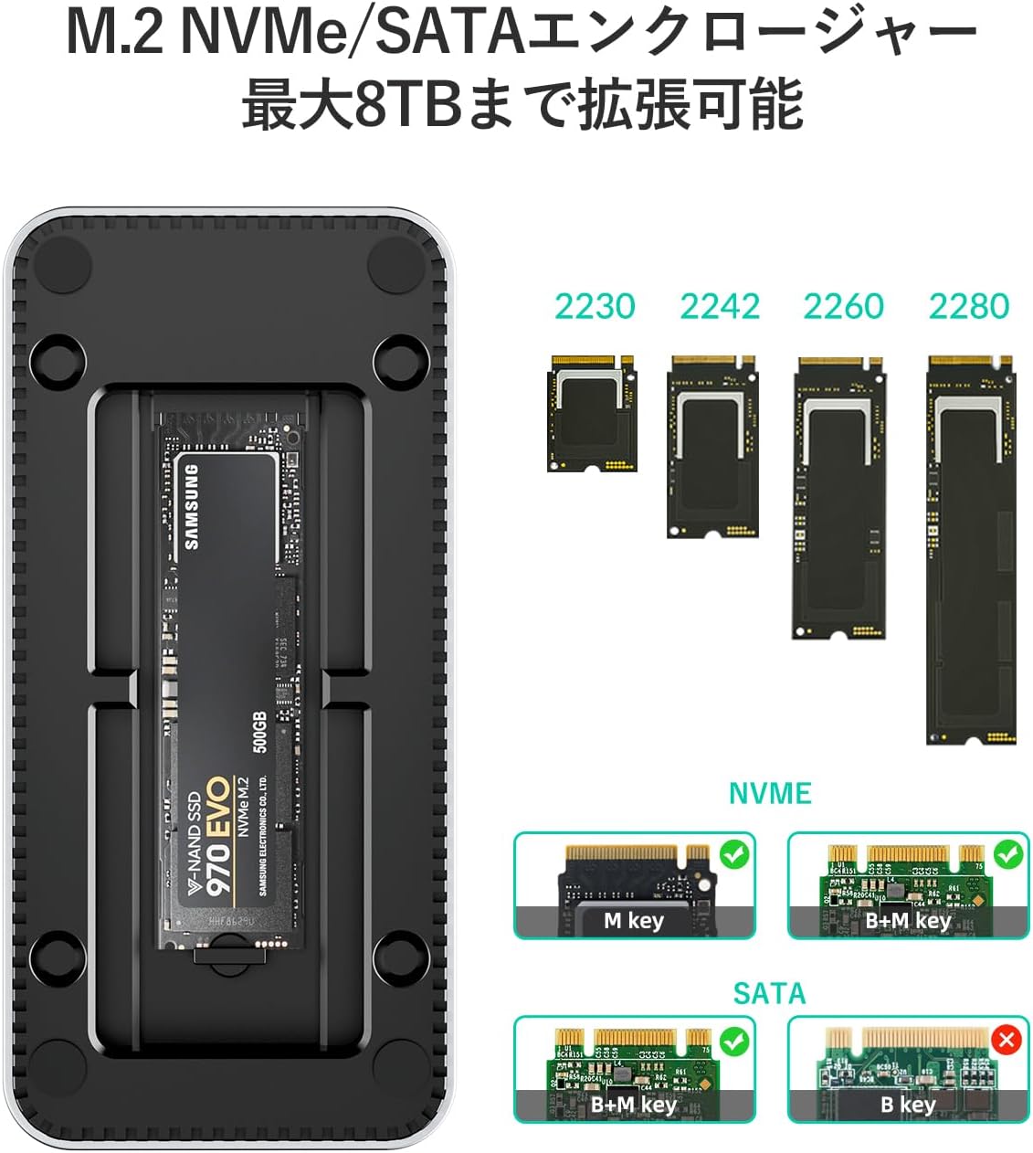 10-in-1 M.2 SSD 外付けケース 10Gbps USB 3.2 Gen2 M.2 NVMe SSDエンクロージャー付きUSB Cハブ ドッキングステーション 高速データ伝送 M.2 NVMe/SATA SSDリーダー 4K@60Hz HDMI  SD/TF PD 100W急速充電 Windows Mac OS用マルチポートドック (GAM2P9)