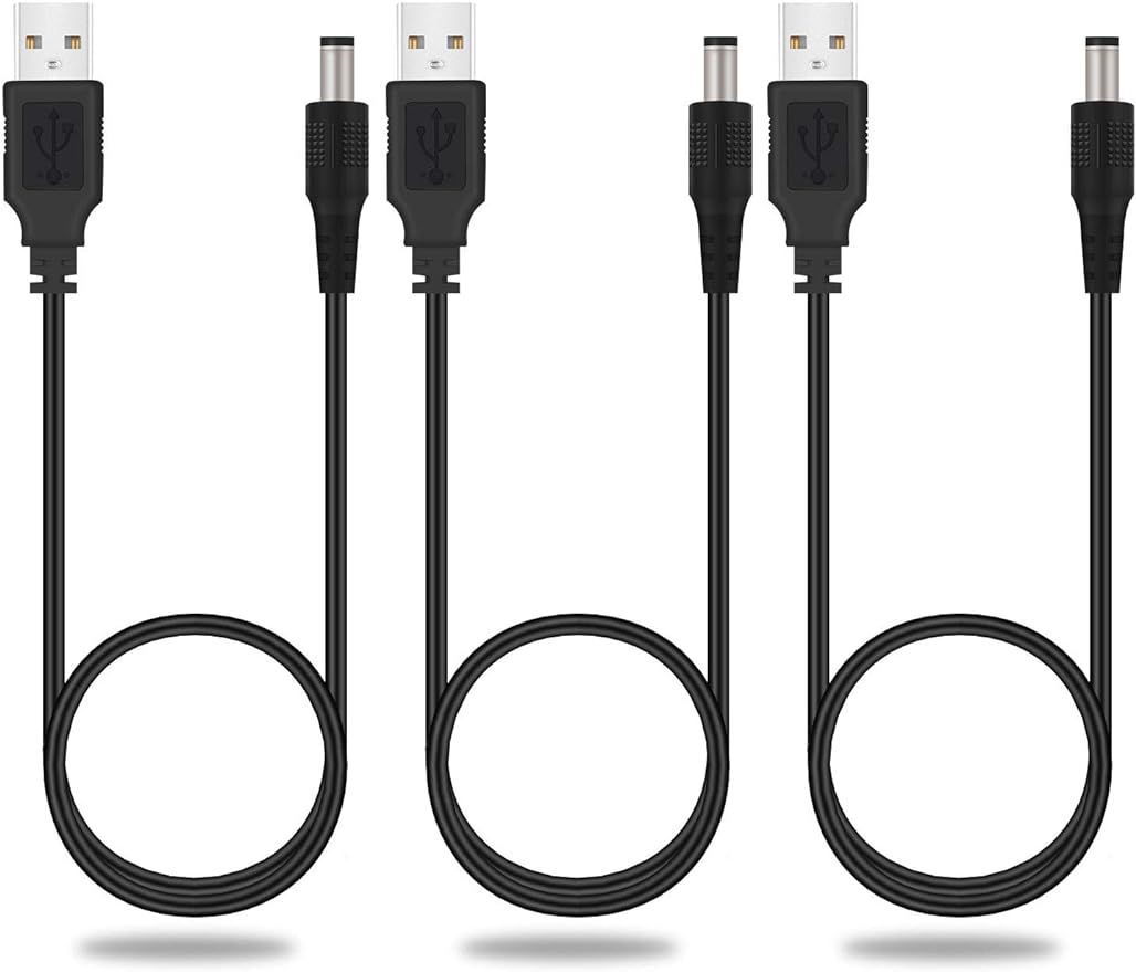 USB DC 電源ケーブル 1M 3本セット USB 2.0 to DC 充電ケーブル 1A - 2A USB-DC ケーブル 5.5x2.1mm プラグ usb dc 充電コード 外径5.5mm 内径2.1mm DC 5V USB Power Charger Cord USB 電源 ケーブル