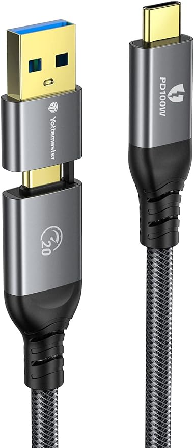 2in1 USB Type-C ケーブル(0.5m) 100W PD急速充電対応 20Gbps高速データ転送 4K60Hz映像出力 USB3.2 Gen2x2 タイプc→タイプc/タイプA ケーブル E-markerチップ内蔵 Type-C機種対応 超高耐久 ブラック[P-U50-ACC20]