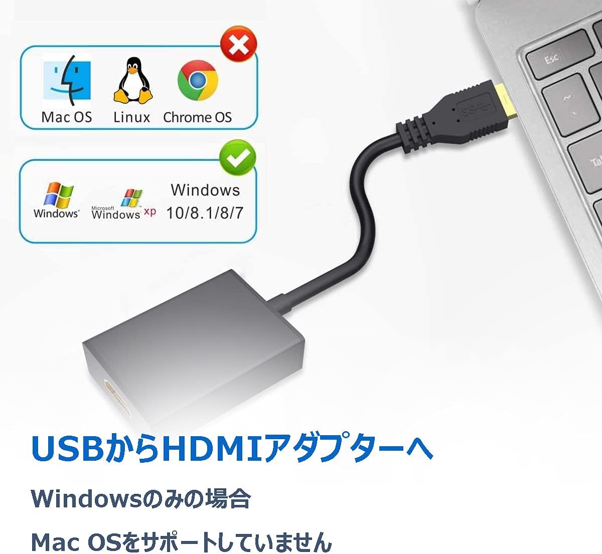 2023 USB HDMI 変換アダプタ 5Gbps高速伝送 usbディスプレイアダプタ 1080P 耐用性良い USB HDMI 変換コネクタ 使用簡単 usb3.0 hdmi 変換 ケーブル windows xp / 7 / 8 / 10 対応