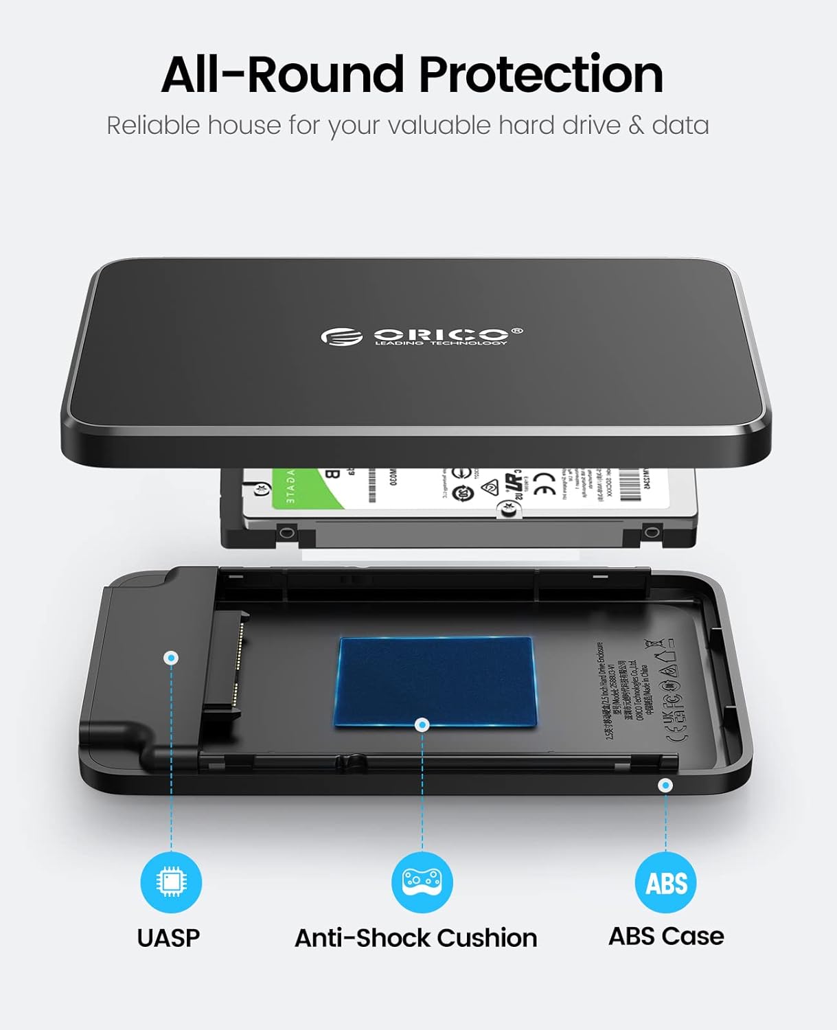 HDD ケース 2.5インチ USB 3.0 UASP 2.5インチ HDD ケース 7/9.5 mm SATA I II III HDD/SSD 用 USB ケーブル付き 外付けハードディスク ケース 最大6TB 工具不要 2588U3