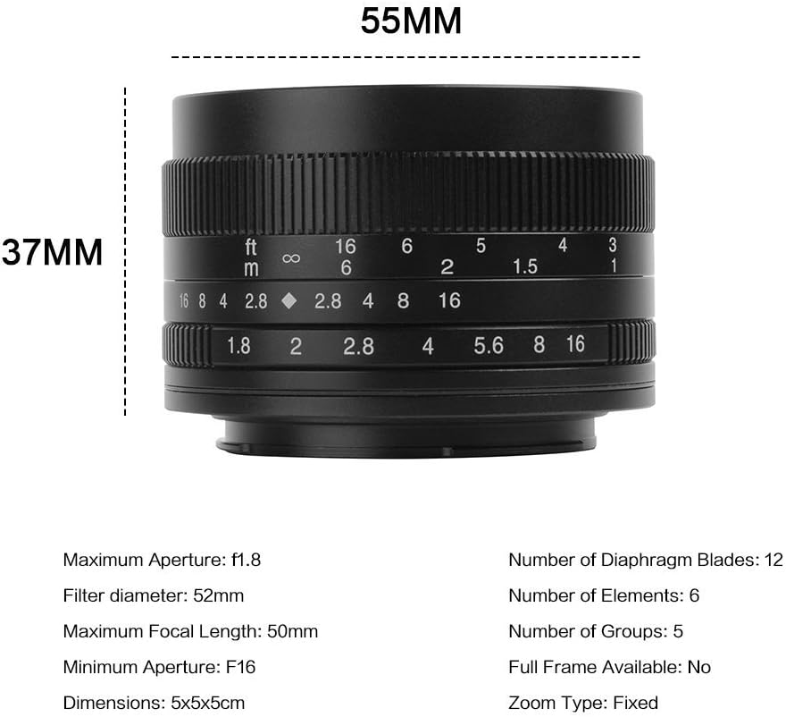 50mm F1.8 M4 / 3マウントカメラ用APS-Cマニュアル固定レンズパナソニックG1 G2 G3 G4 G5 G6 G7 GF1 GF2 GF3 GF5 GF6 GM1オリンパスEMP1 EPM2 E-PL1 E-PL2 E-PL3 E-PL5