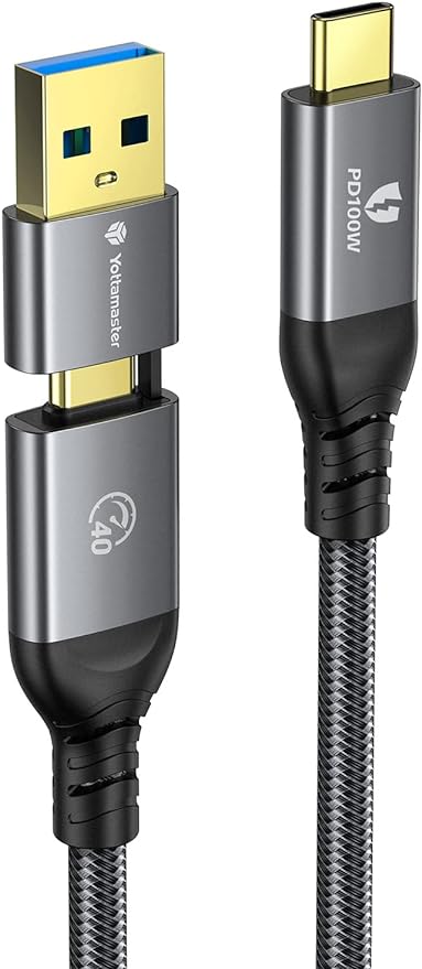 2in1 USB Type-C ケーブル(1.5m) 100W PD急速充電対応 40Gbps高速データ転送 8K60Hz映像出力 USB4 タイプc→タイプc/タイプA ケーブル E-markerチップ内蔵 Type-C機種対応 超高耐久 ブラック[P-U15-ACC40]
