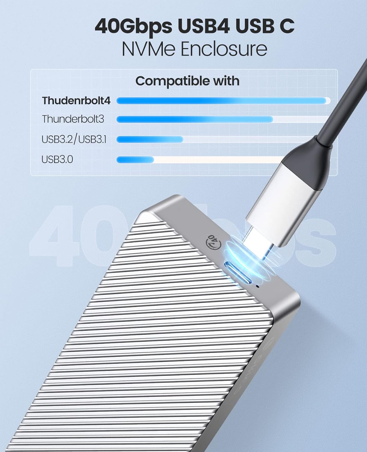 M.2 SSD 外付けケース USB4.0 NVMe ケース M.2 SSD ケース 40Gbps NVMe PClE M-Key(B+M Key)2280 に適用 Thunderbolt 3/4 USB3.2/3.1/3.0/Type C互換性あり 外付ハードディスクケース M214C3-U4 (Silver 40Gbps)