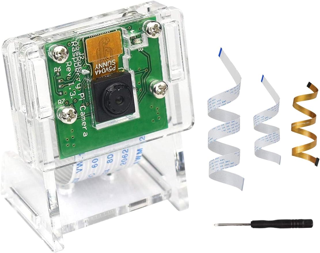 Raspberry Pi カメラモジュール Raspberry Pi カメラ 500万画素 Raspberry Pi4B/3B+/3B/2B+/ZERO1.3/ZERO 2W/ZERO W for Raspberry Pi クリアスタンド*1、リボンケーブル*3