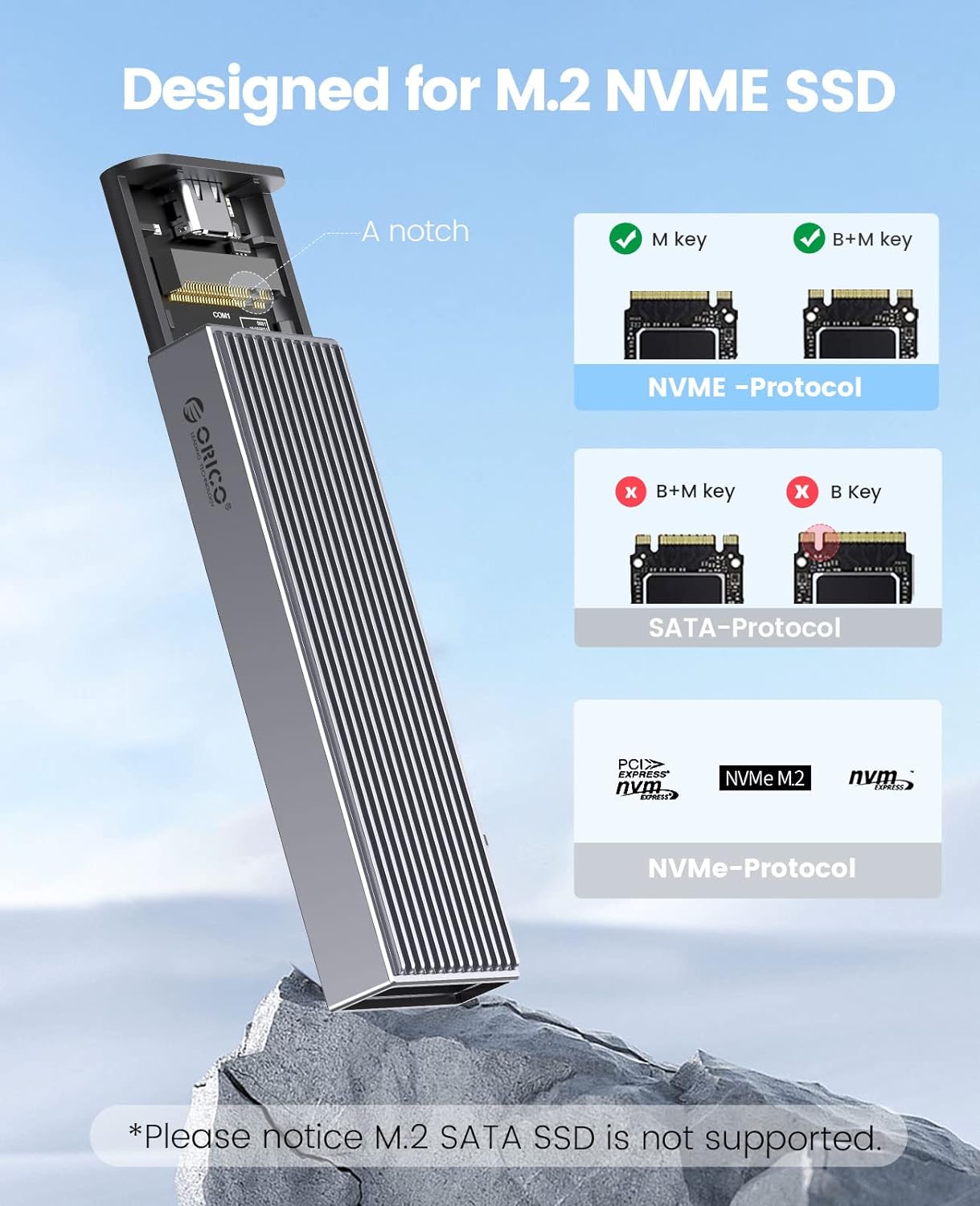 M.2 SSD 外付けケース NVME ケース SSD ケース 10Gbps USB3.2 USB-C M2 ケース M.2 PCIe NVMe M-Key 2230/2242/2260/2280 SSD用 Thunderbolt 3対応 UASP Trim指令をサポート アルミ 工具不要 BM2C3-G2 (M.2 NVMe)