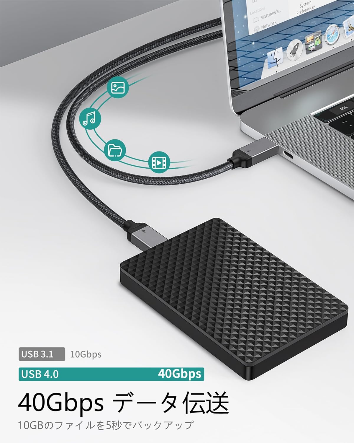 USB-IF認証 Thunderbolt 4 ケーブル PD3.1 240W 48V/5A USB4 ケーブル 40Gbps 8K HDR対応 TypeC to TypeC iPhone 15 Pro Max、MacBook、iPad Pro、iMac、Dock、SSD など対応 2M