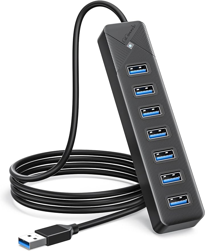 usbハブ3.0 7ポート Hub USB拡張 最大5Gbps MacBook/Surface Pro/ChromebookノートPC Nintendo Switch対応 追加5V/3A電源供給ポート 在宅勤務 ブラック (1M)