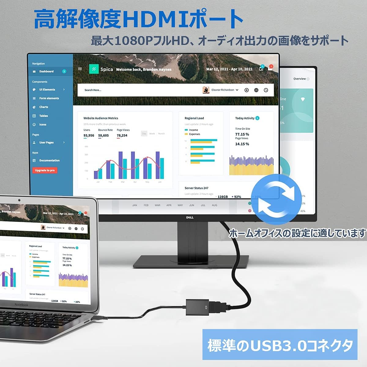 2023 USB HDMI 変換アダプタ 5Gbps高速伝送 usbディスプレイアダプタ 1080P 耐用性良い USB HDMI 変換コネクタ 使用簡単 usb3.0 hdmi 変換 ケーブル windows xp / 7 / 8 / 10 対応