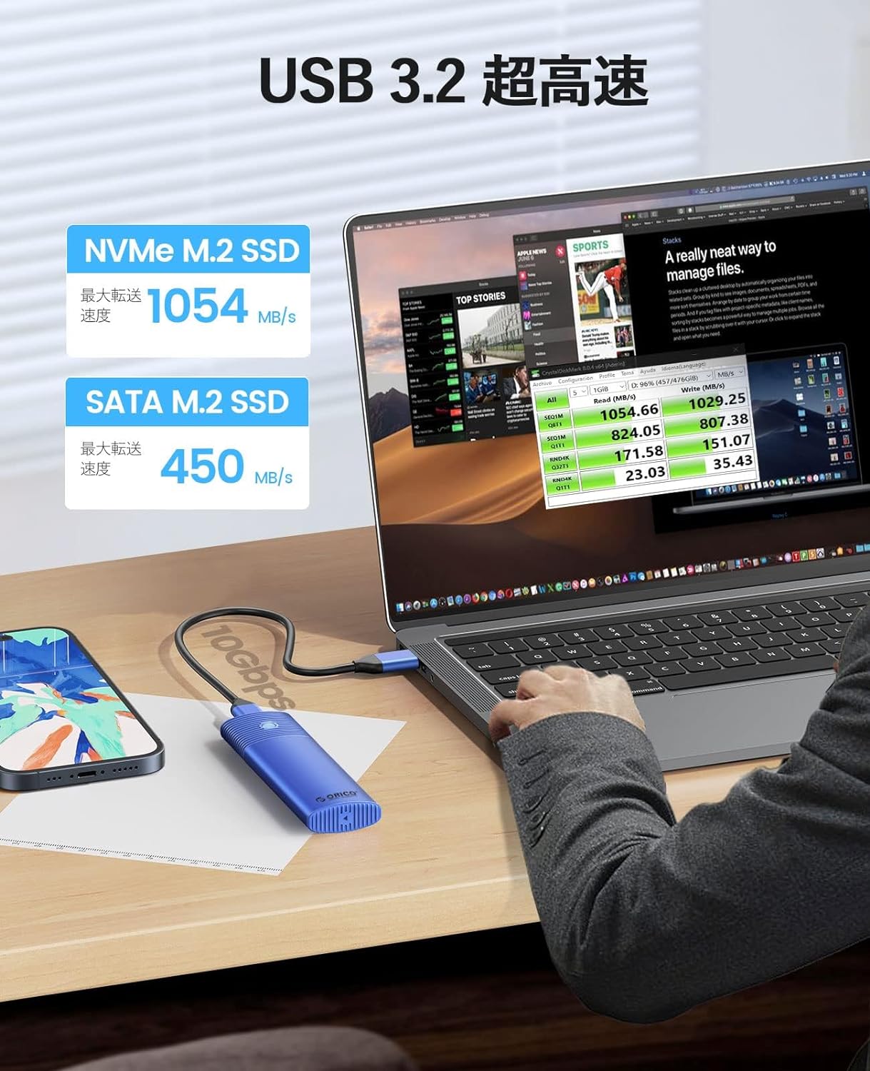 M.2 SSD 外付けケース M2 SSD ケース NVMe / SATA 両対応 USB3.2 Gen2 10Gbps NVME 5Gbps NGFF SATA PCIe M-Key(B+M Key) 2230/2242/2260/2280 SSD対応 アルミケース 工具不要 UASP Trimをサポート (ブルーPWDM2-G2-BL)