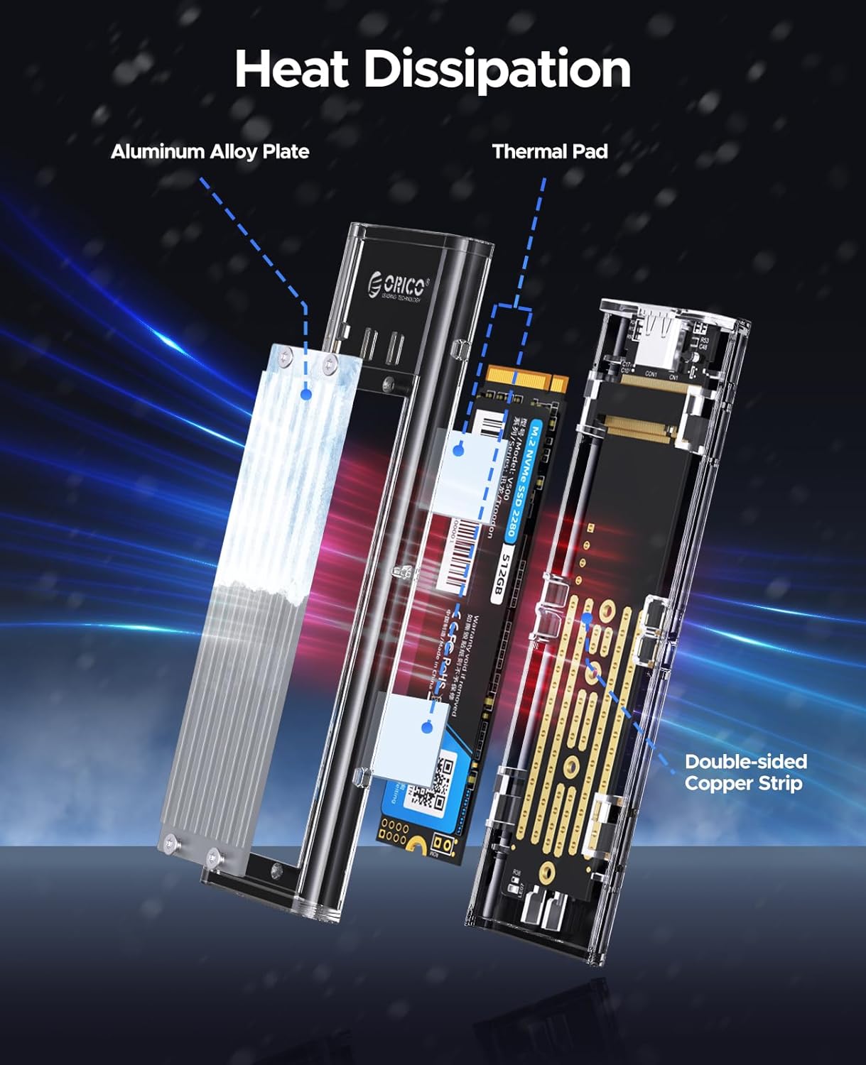 【10Gbps】 USB3.1 Nvme M.2 SSDケース M-Key/B&M Key(Nvmeのみ) USB3.1 Gen2 10Gbps 外付けケース UASP Trim 対応 2230/2242/2260/2280 SSD対応 ダブルケーブル付属 M.2 SSD 変換アダプタ 透明 TCM2-SV