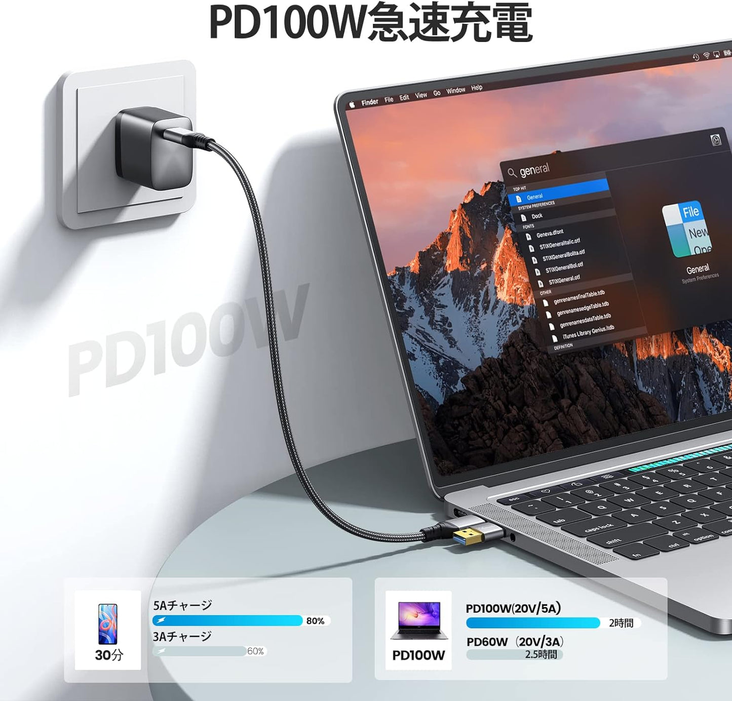 USB 3.2 Gen 2x2 ケーブル 2-in-1 USB-A/C to USB-C【20gbpS高速データ転送 4K 100W急速充電 4K@60Hz映像出力 PD対応 】Thunderbolt 3/MacBook/iPad Pro/Switch等Type-C機種対応(1m)