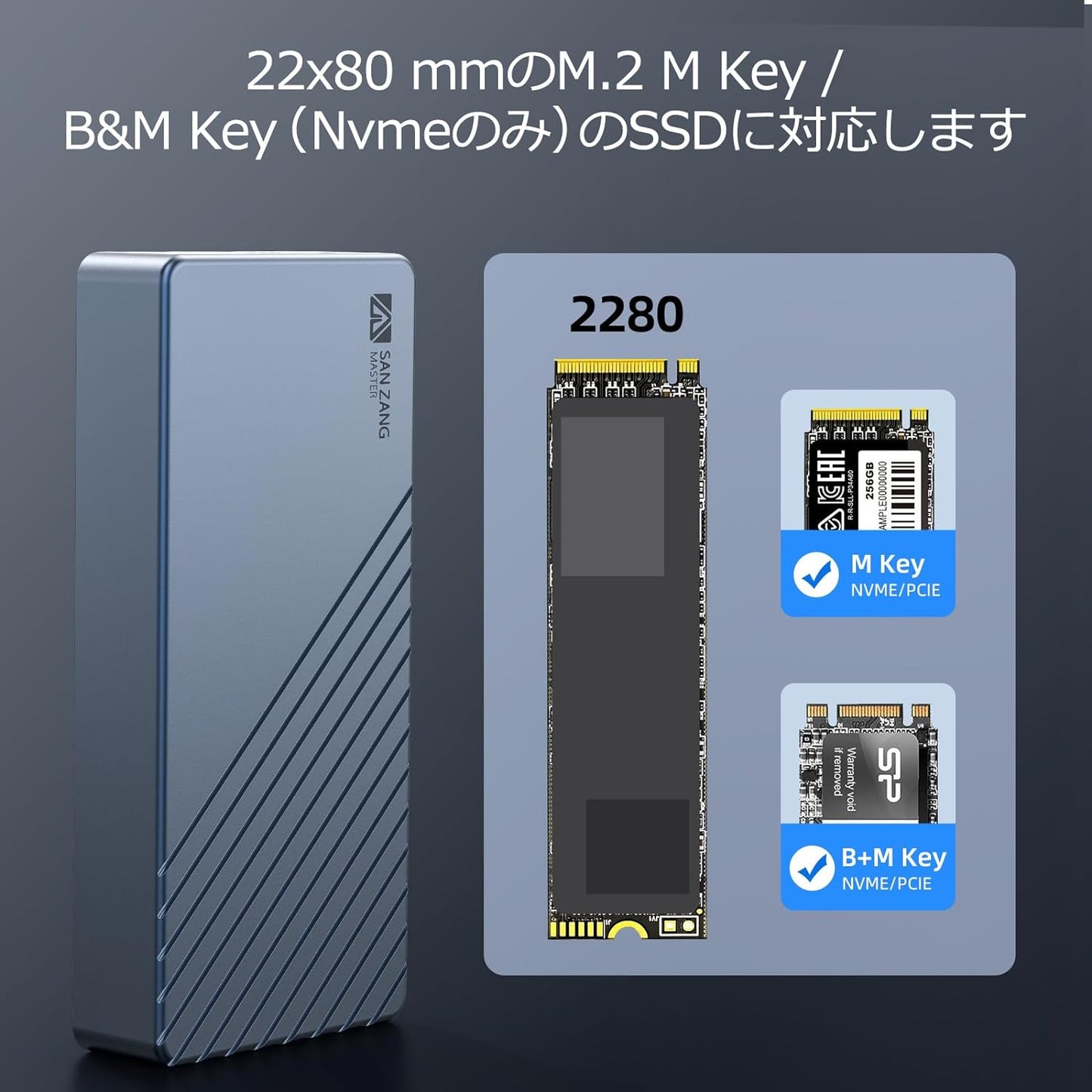 高放熱ポータブルアルミニウム製M.2 SSDケース USB4.0 NVMe外付けケース グレー40Gbps Thunderbolt 3/4