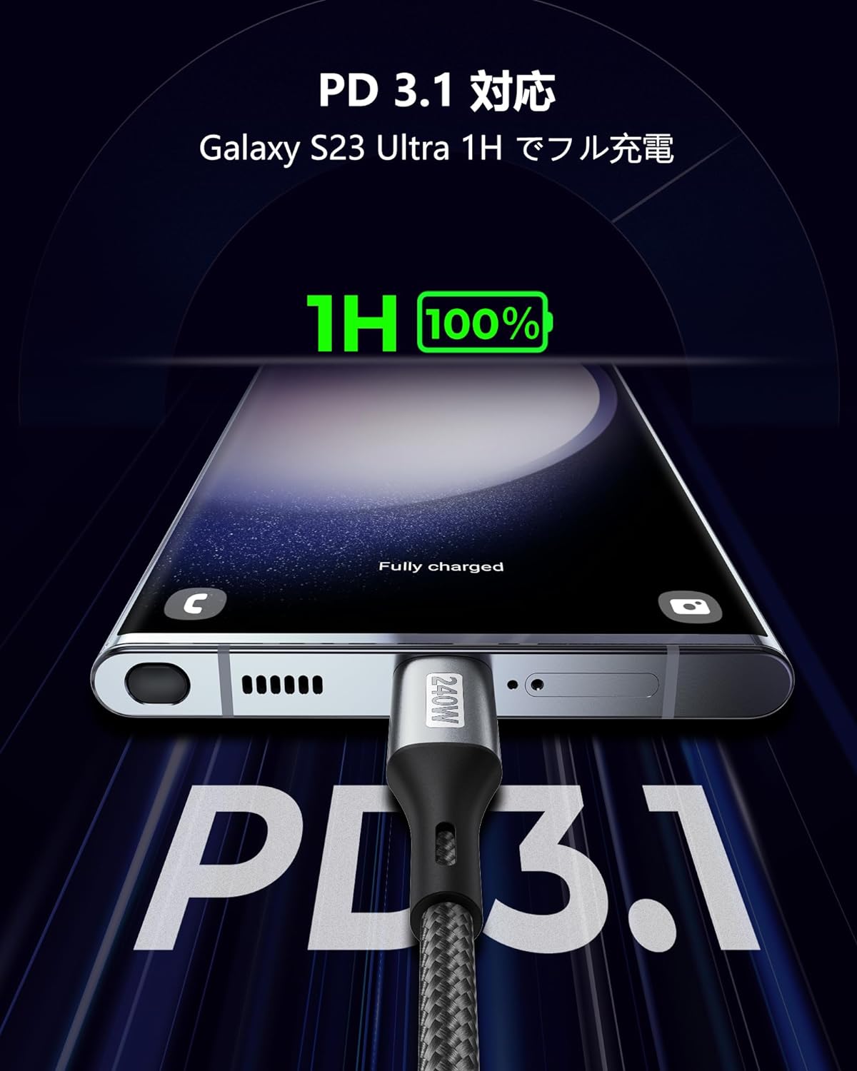 USB-Cケーブル240W、0.3M短い48V/5A、USB Type CケーブルPD3.1、QC4.0充
