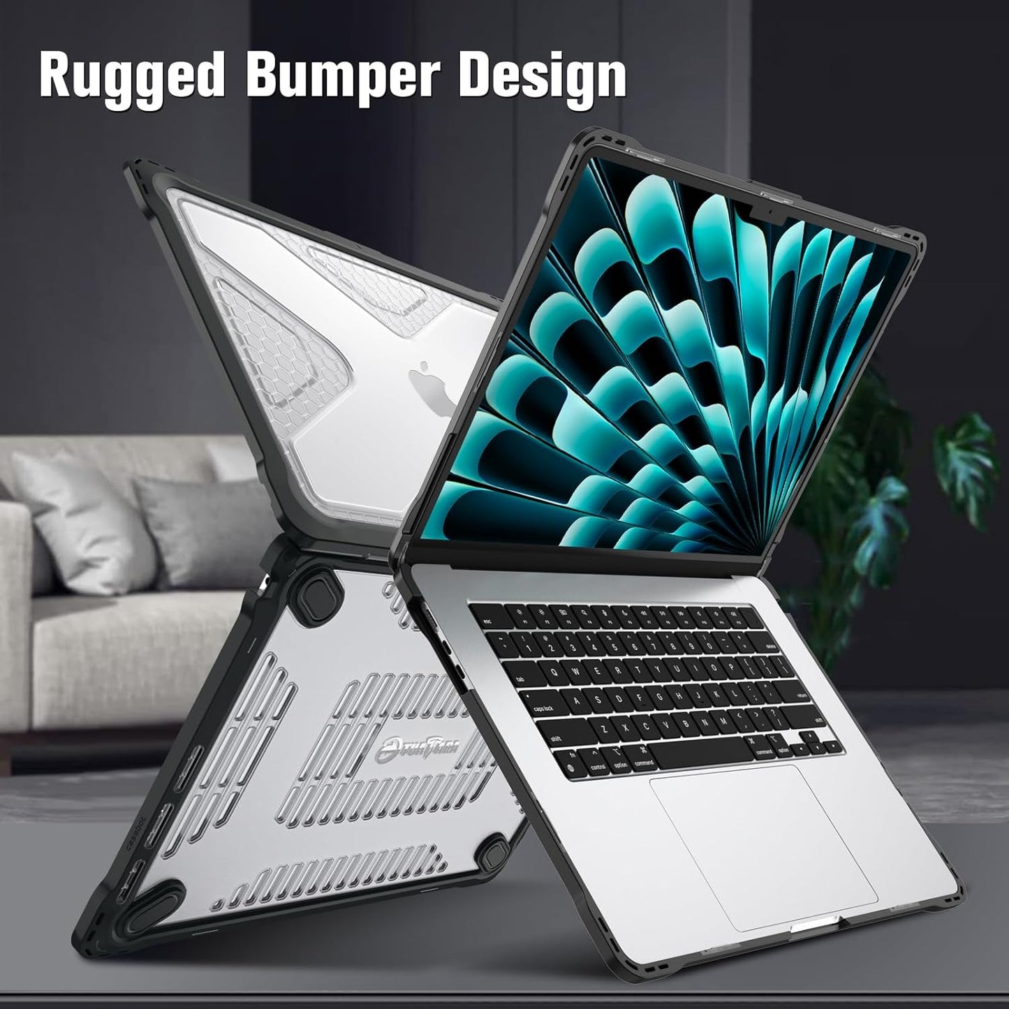 MacBook Air 15 ケース 保護ケース 2023 発売 15.3インチ PC TPUバンパー 薄型 軽量 耐衝撃性 傷防止 排熱口設計 おしゃれ (A2941 (M2)) (ブラック)