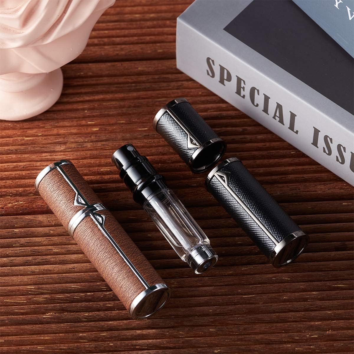 【限定セール】空のアトマイザー 香水スプレーボトル 5ml 詰め替え可能 2-2.5mm径 ブラックPUレザー レディース用