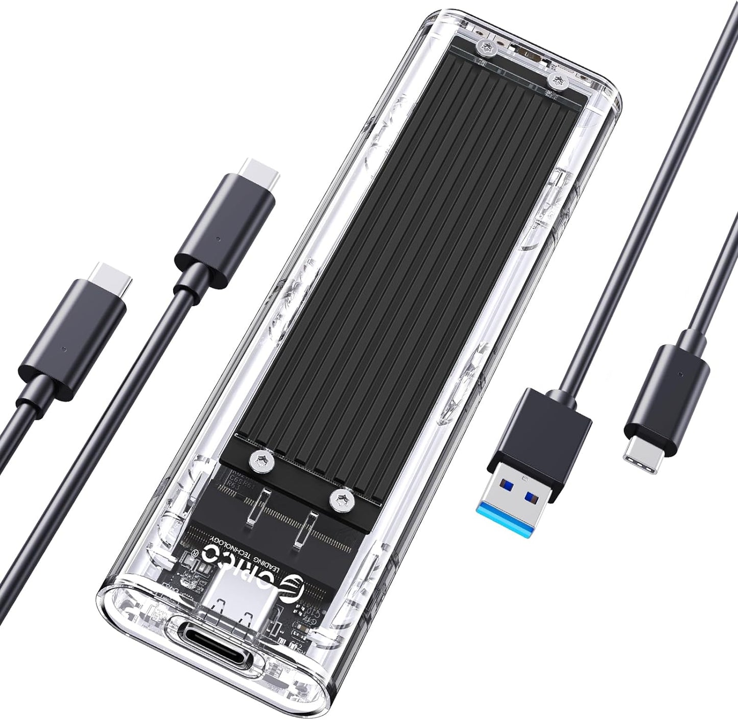 【10Gbps】 USB3.1 Nvme M.2 SSDケース M-Key/B&M Key(Nvmeのみ) USB3.1 Gen2 10Gbps 外付けケース UASP Trim 対応 2230/2242/2260/2280 SSD対応 ダブルケーブル付属 M.2 SSD 変換アダプタ 透明 TCM2-SV
