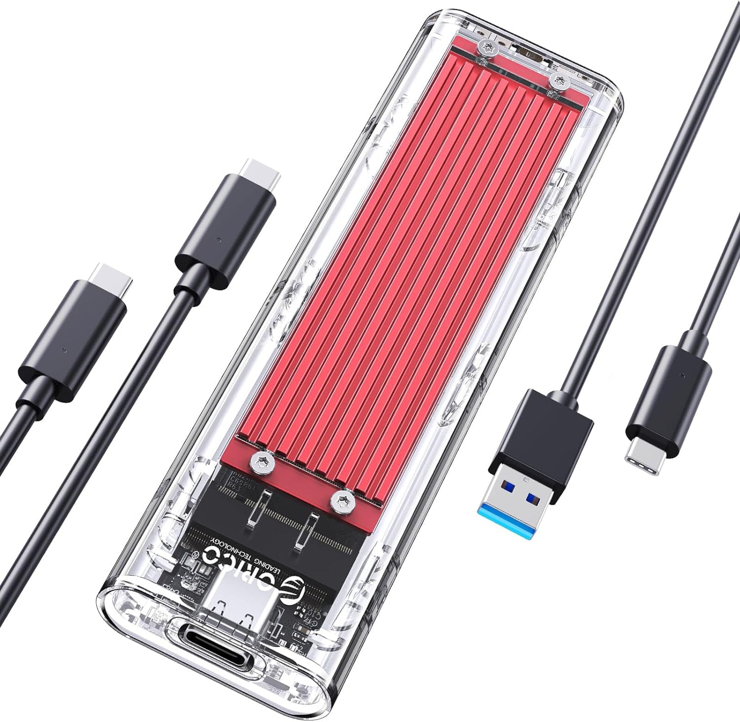 【10Gbps】 USB3.1 Nvme M.2 SSDケース M-Key/B&M Key(Nvmeのみ) USB3.1 Gen2 10Gbps 外付けケース UASP Trim 対応 2230/2242/2260/2280 SSD対応 ダブルケーブル付属 M.2 SSD 変換アダプタ 透明 TCM2-SV