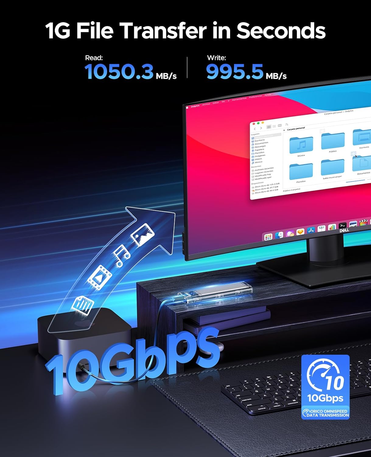 【10Gbps】 USB3.1 Nvme M.2 SSDケース M-Key/B&M Key(Nvmeのみ) USB3.1 Gen2 10Gbps 外付けケース UASP Trim 対応 2230/2242/2260/2280 SSD対応 ダブルケーブル付属 M.2 SSD 変換アダプタ 透明 TCM2-SV