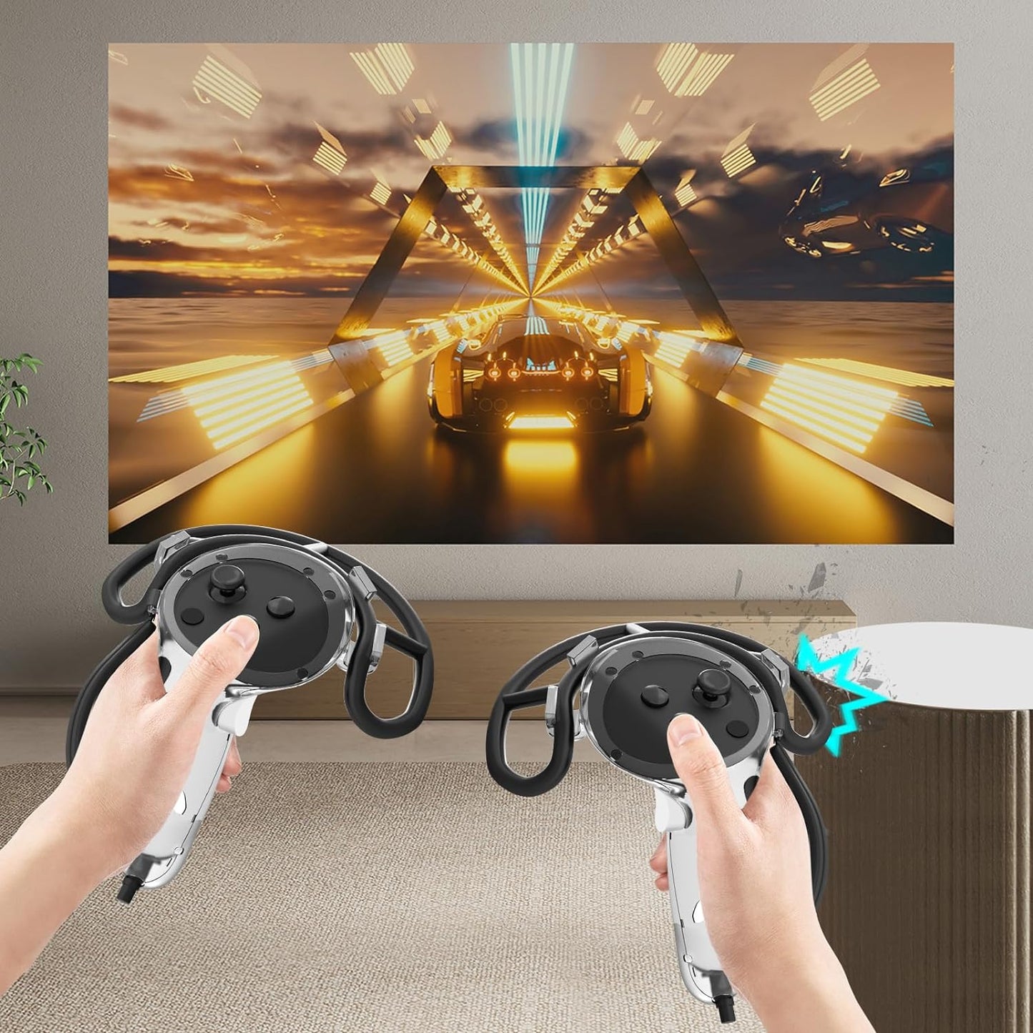 Quest 3用コントローラーグリップカバー、バッテリー開口部と調節可能なリストストラップ付き、滑り止め、落下防止