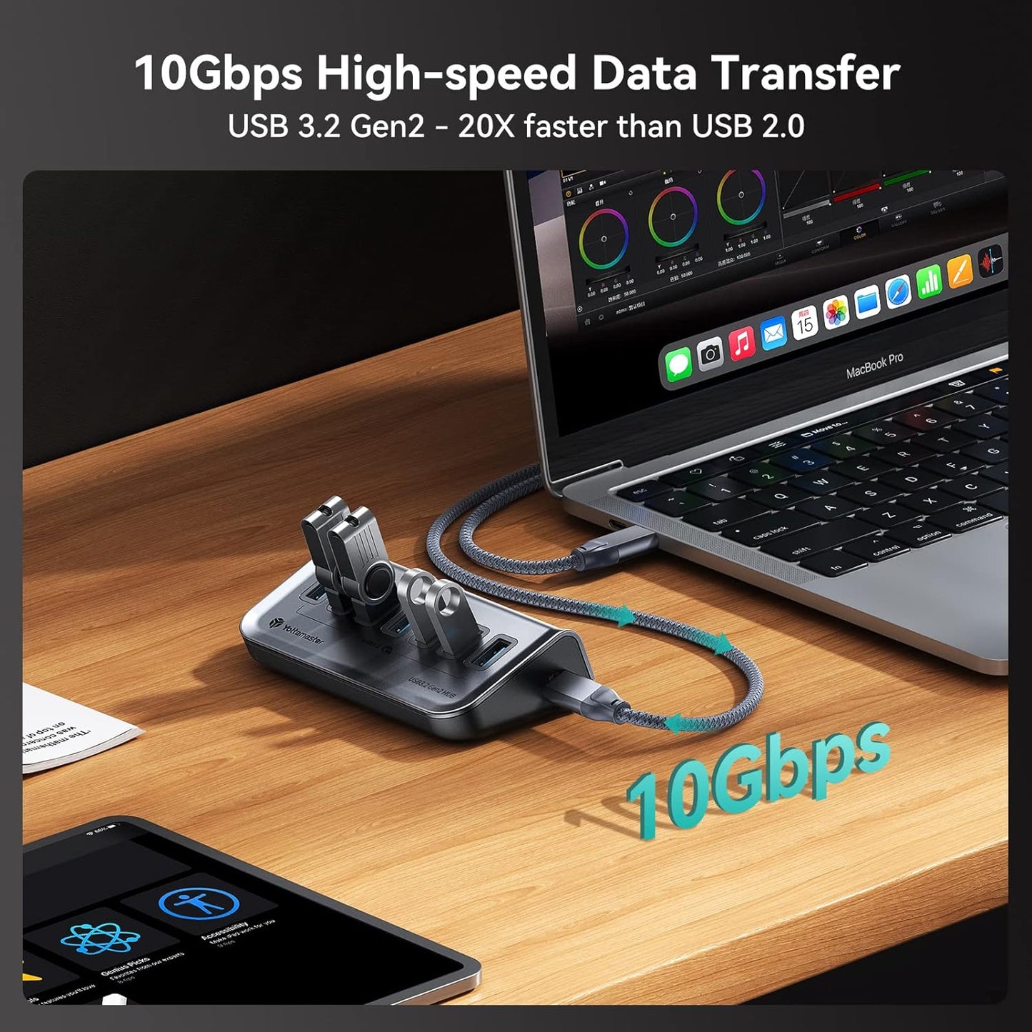 【最新USB ハブ】Yottamaster USB3.2 Gen2 ハブ 7ポート 10Gbps高速データ転送 USB3.1 5V/3A給電ポート(USB C to CとAケーブル0.5m付き) Android/Windows/MacBook/Mac/Surface Pro等システムとノートPC対応