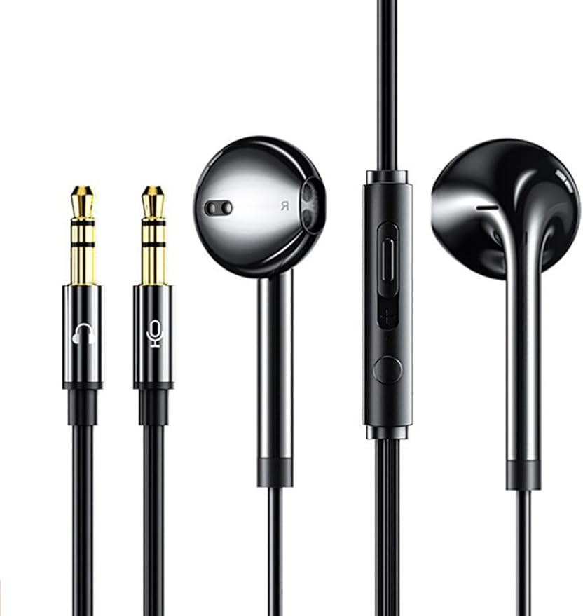 Wired Earphones, 3m Long Line Earphones, Earphones with Microphone, Speaker and Microphone Independent Plug, Compatible with TV, PC and Recording