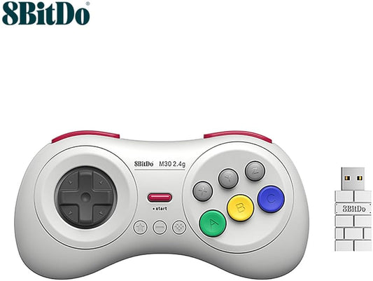 8bitdo M30 2.4G ワイヤレスゲームパッドゲームコントローラ、Genesis Mini、Mega Drive Mini, Switch（ new white） (White)