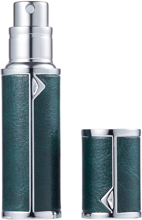 アトマイザー 香水アトマイザー 詰め替え 香水噴霧器 2-2.5mm径 5ml PUレザー レディース メンズ (濃い緑色)