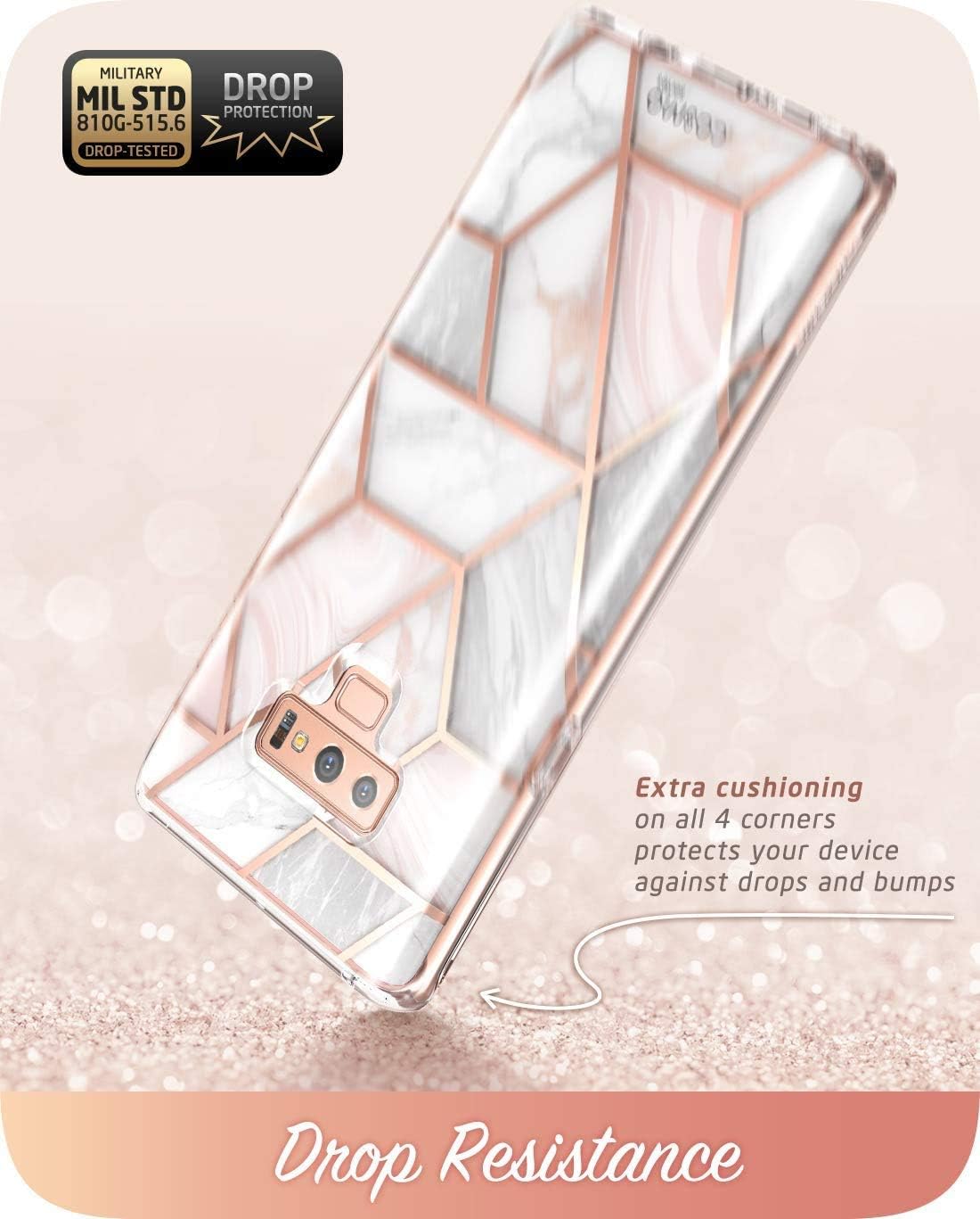 Galaxy Note 9 ケース [ SC-01L SCV40 ] 対応 液晶保護フレーム付き 米軍MIL規格取得 耐衝撃 女性向け 全面保護 個性なデザイン [Cosmo]