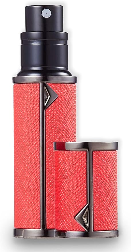 アトマイザー 香水 レザースプレー 噴霧器 携帯用 詰め替え容器 香水用 機内持ち込み可能 プシュ式 (黒ボーダー赤)