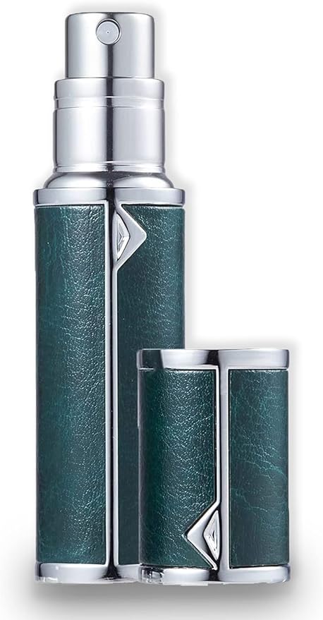 アトマイザー 香水 レザースプレー 噴霧器 携帯用 詰め替え容器 香水用 機内持ち込み可能 プシュ式 (5ml、濃い緑色)