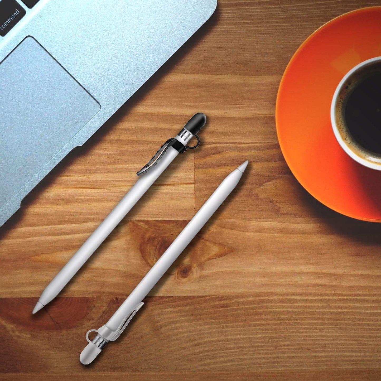 Apple Pencil グリップ キャップホルダー付き 紛失防止 転がり防止 Apple Pencil 第1代 / iPad 第六代 Pencil 2018 対応 (ブラック/ホワイト)