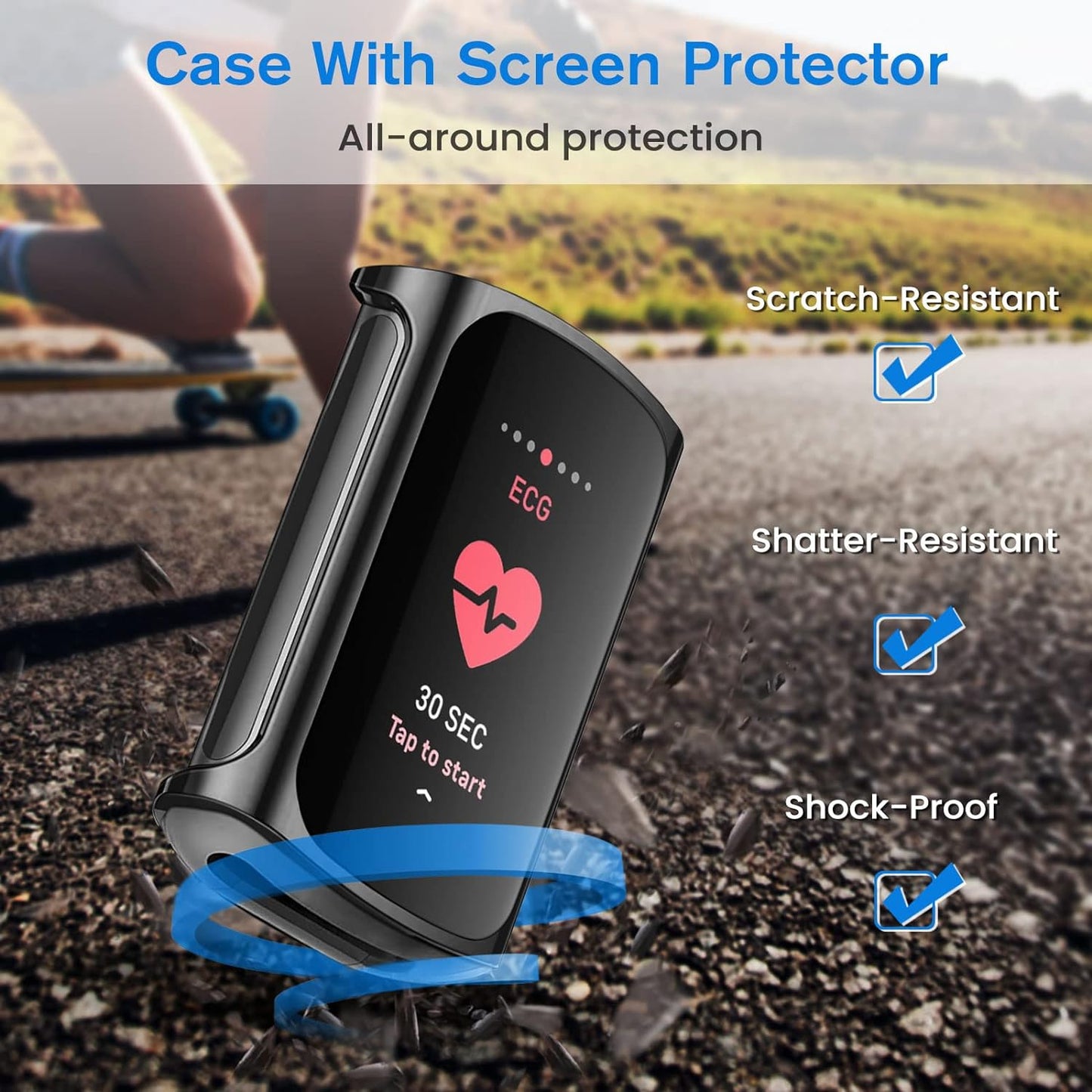 4個セット Fintie for Fitbit Charge 5 ケース 透明なTPU素材 クリアバンパー スクリーンカバー付き 耐衝撃性 全面保護 フィットビット 保護カバー