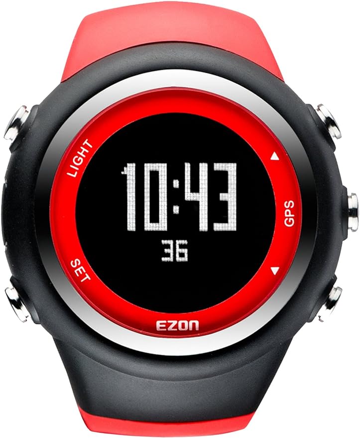 ランニングウォッチ ＧＰＳ 腕時計 デジタル ウォッチ 防水 軽量 Bluetooth搭載 歩数計 EZONT031 (レッド)