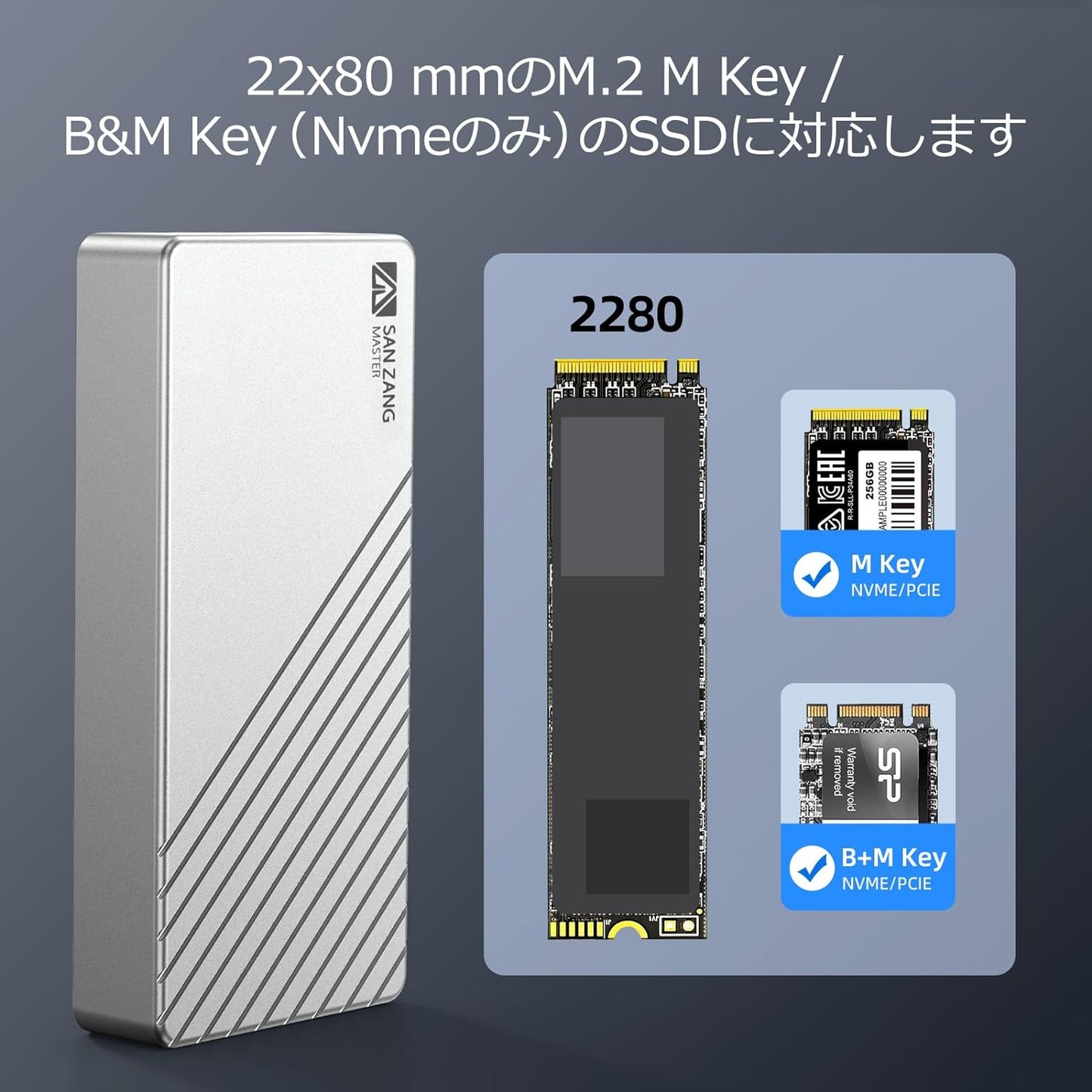 40Gbps Thunderbolt 3/4対応M.2 SSDケース USB4.0 NVMe外付けケース 高放熱ポータブルアルミニウム製 グレー