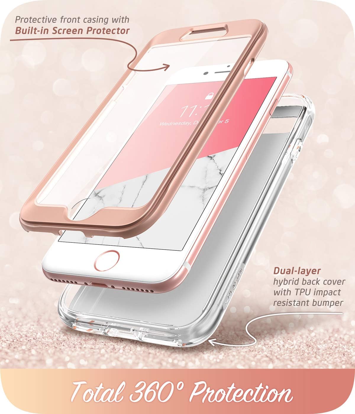 iPhone SE (第3世代) ケース 2022 / iPhone SE [第2世代] / iPhone 8 / iPhone7 ケース 2020 新型 二重構造 バンパー 液晶内置フィルム付き 全面保護 綺麗なデザイン [Cosmo Series]